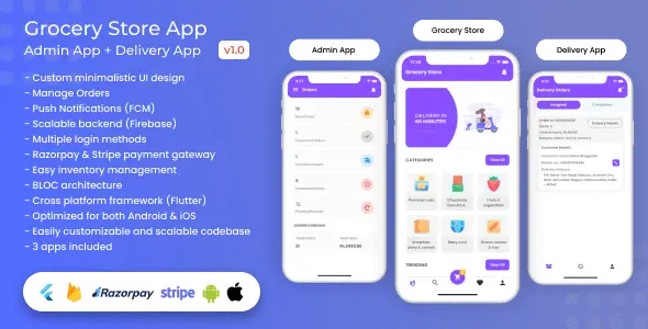 Grocery Food E-commerce Single Vendor Store with Admin App and Delivery App