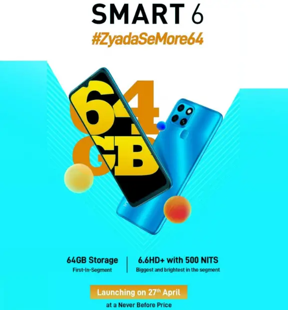 Infinix Smart 6 launching in India on April 27