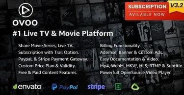 OVOO – Live TV & Movie Portal CMS with Membership System